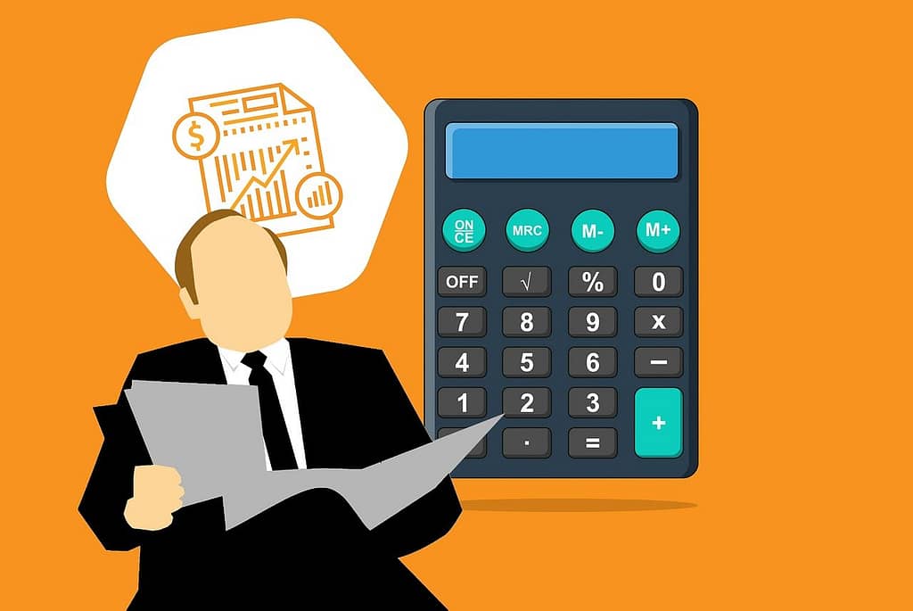 Illustration of an accountant and calculator