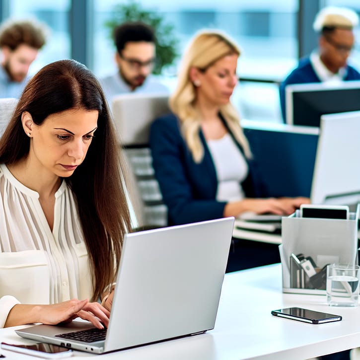 Woman in an office using a laptop
