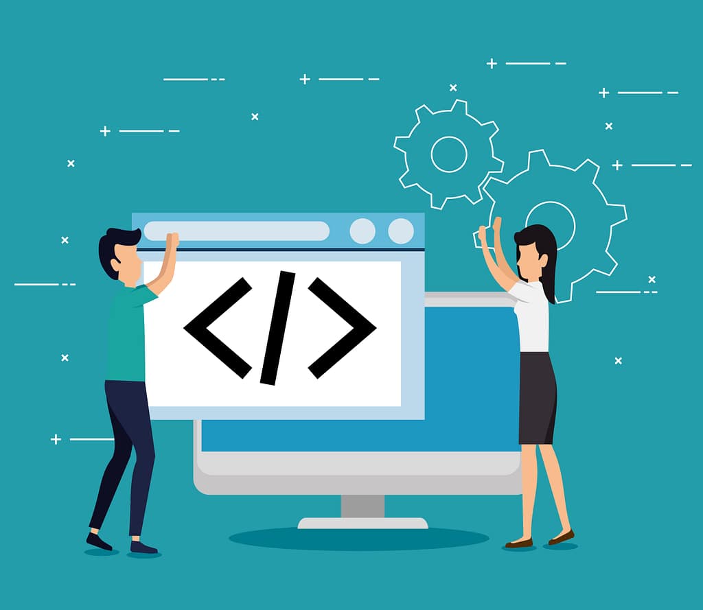 Illustration of people using code generation tools