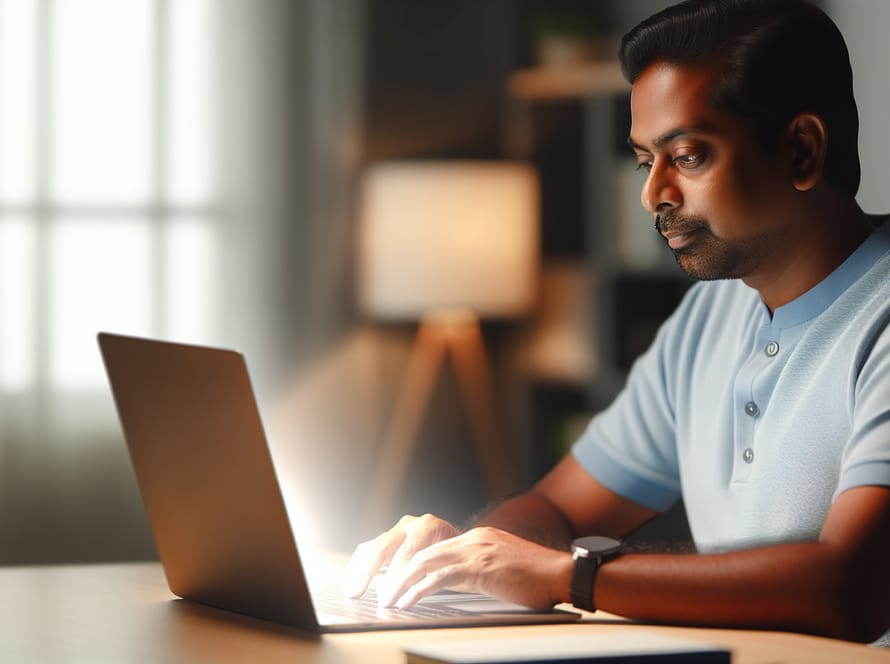 Generated image of a man using his laptop