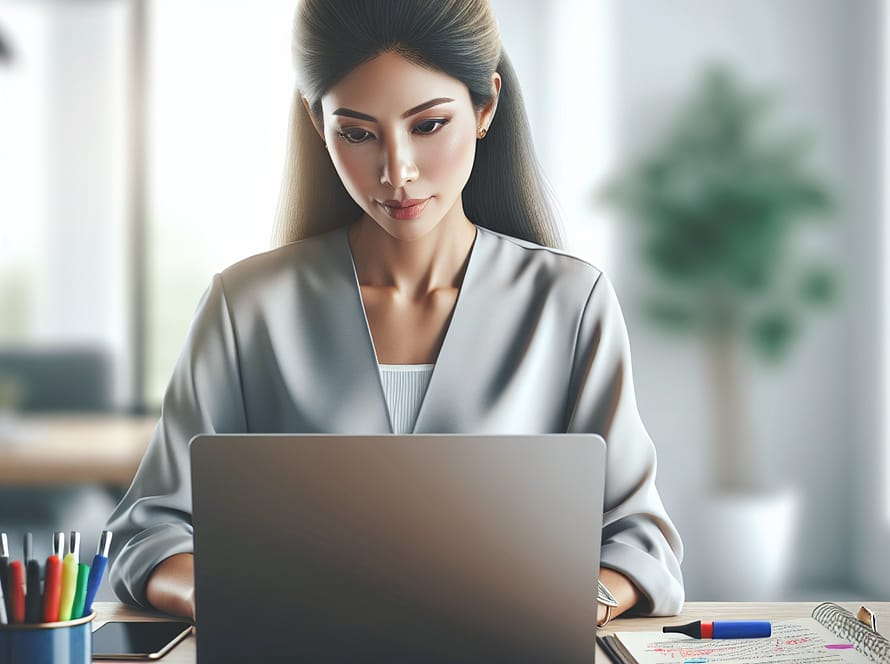 AI-generated image of a woman making an AI email campaign