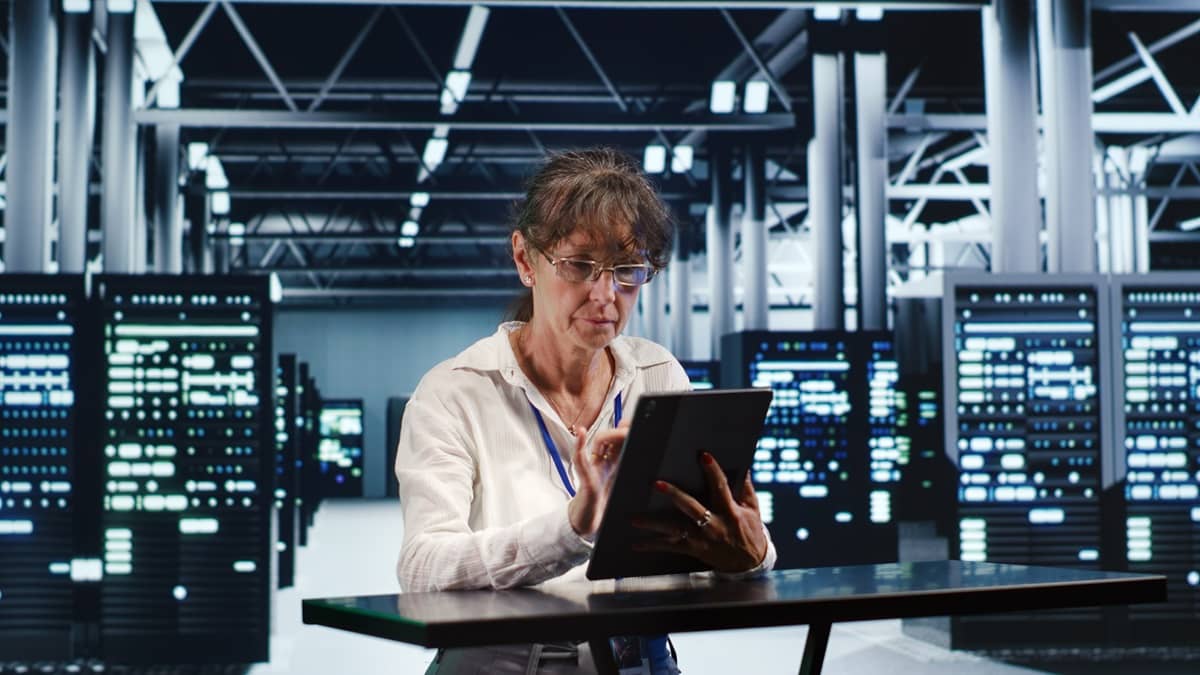 Woman managing corporate email database