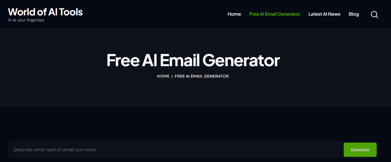 World of AI Free email generator