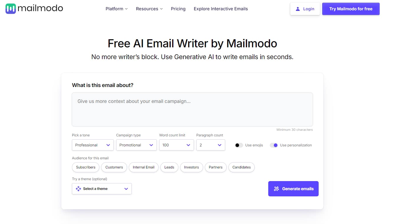 Mailmodo AI Email Writer